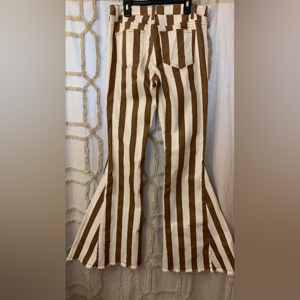 Judith March Brown And White Striped Flare Pants Size L - Picture 3 of 9